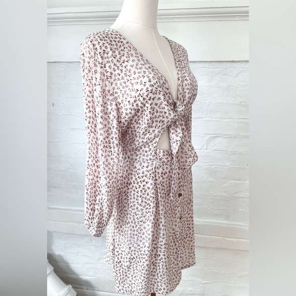 Faithfull The Brand Trinidad Rae Pink Floral Tie Front Cut Out Mini Dress - Picture 4 of 16